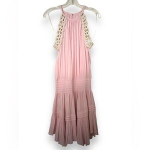Ramy Brook Pink Maxi Dress with Cream Crochet Straps
